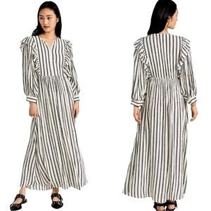 Baum und Pferdgarten Alona Striped Crepon Midi Dress Ruffled Peasant 38 MD 8